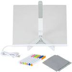 TABLERO DE MENSAJES ACRÍLICO LUMINOSO BORRABLE CON SOPORTE Y 7 BOLÍGRAFOS COLORIDOS